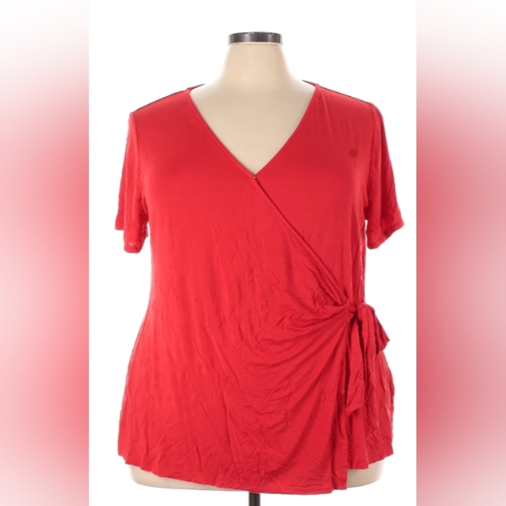 ❤️PLUS SIZE 4X RED CROSS BODY TIE SHIRT SLEEVE TOP BLOUSE SHIRT NWT